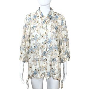 ALEX & PARKER NWT Women’s Beige Floral 3/4 Sleeve Button Front Top Size M